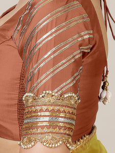 Anisha x Tyohaar | Elbow Sleeves Saree Blouse in Metallic Copper