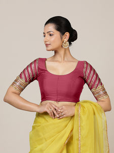 Anisha x Tyohaar | Elbow Sleeves Saree Blouse in Rani Pink