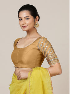 Anisha x Tyohaar | Elbow Sleeves Saree Blouse in Gold