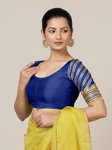 Anisha x Tyohaar | Elbow Sleeves Saree Blouse in Cobalt Blue