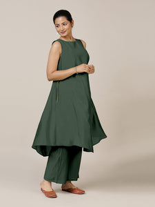 Anoki x Rozaana | A Line Kurta in Pine Green with Thread Work | Coords or Only Kurta