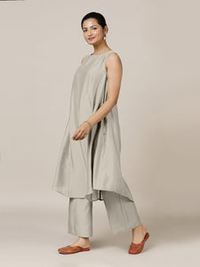 Anoki x Rozaana | A Line Kurta in Oyster Grey with Thread Work | Coords or Only Kurta