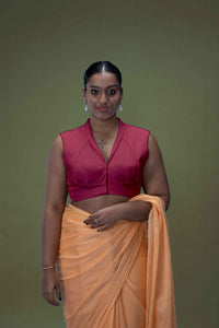  Avni x Rozaana | Rani Pink Sleeveless FlexiFit™ Saree Blouse with Elegant Shawl Collar_1