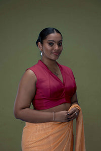  Avni x Rozaana | Rani Pink Sleeveless FlexiFit™ Saree Blouse with Elegant Shawl Collar_2