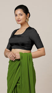  Aziza x Rozaana | Elbow Sleeves Saree Blouse in Charcoal Black_1