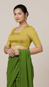  Aziza x Rozaana | Elbow Sleeves Saree Blouse in Lemon Yellow_6