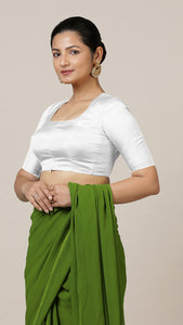  Aziza x Rozaana | Elbow Sleeves Saree Blouse in Pearl White_1