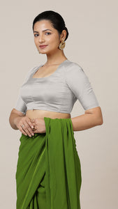  Aziza x Rozaana | Elbow Sleeves Saree Blouse in Silver_6