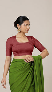  Aziza x Rozaana | Elbow Sleeves Saree Blouse in Auburn Red_1