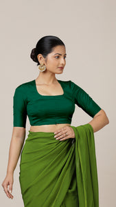  Aziza x Rozaana | Elbow Sleeves Saree Blouse in Bottle Green_7