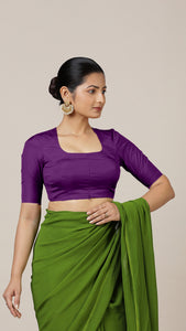  Aziza x Rozaana | Elbow Sleeves Saree Blouse in Purple_1