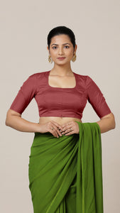  Aziza x Rozaana | Elbow Sleeves Saree Blouse in Auburn Red_7