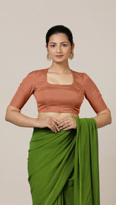 Aziza x Rozaana | Elbow Sleeves Saree Blouse in Metallic Copper