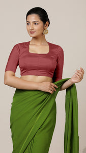 Aziza x Rozaana | Elbow Sleeves Saree Blouse in Auburn Red