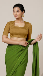 Aziza x Rozaana | Elbow Sleeves Saree Blouse in Bronze Gold