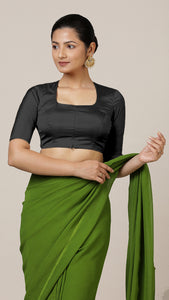 Aziza x Rozaana | Elbow Sleeves Saree Blouse in Charcoal Black