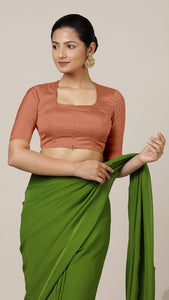  Aziza x Rozaana | Elbow Sleeves Saree Blouse in Metallic Copper_1