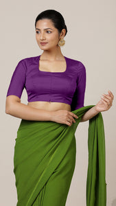 Aziza x Rozaana | Elbow Sleeves Saree Blouse in Purple