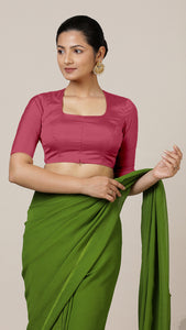 Aziza x Rozaana | Elbow Sleeves Saree Blouse in Rani Pink
