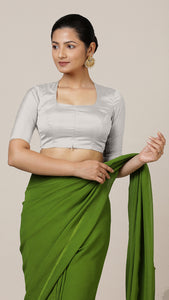  Aziza x Rozaana | Elbow Sleeves Saree Blouse in Silver_1