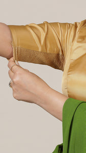  Aziza x Rozaana | Elbow Sleeves Saree Blouse in Gold_3
