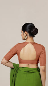  Aziza x Rozaana | Elbow Sleeves Saree Blouse in Metallic Copper_2