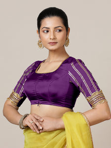 Aziza x Tyohaar | Elbow Sleeves Saree Blouse in Purple