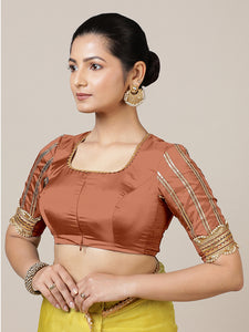 Aziza x Tyohaar | Elbow Sleeves Saree Blouse in Metallic Copper