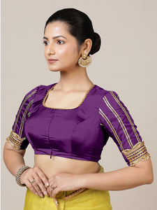 Aziza x Tyohaar | Elbow Sleeves Saree Blouse in Purple
