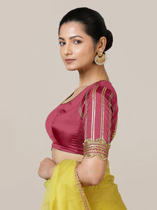 Aziza x Tyohaar | Elbow Sleeves Saree Blouse in Rani Pink