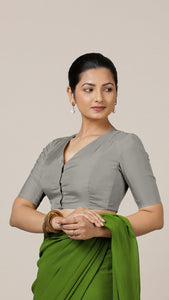  Begum x Rozaana | Elbow Sleeves Saree Blouse in Grey_5