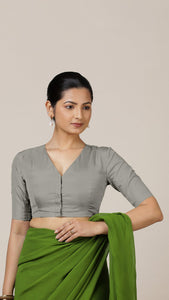  Begum x Rozaana | Elbow Sleeves Saree Blouse in Grey_1