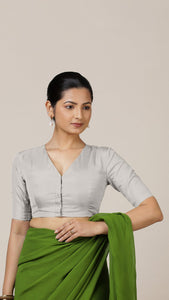  Begum x Rozaana | Elbow Sleeves Saree Blouse in Silver_6