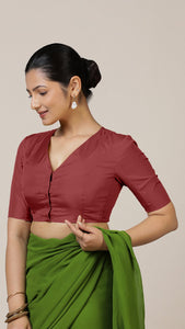  Begum x Rozaana | Elbow Sleeves Saree Blouse in Auburn Red_6