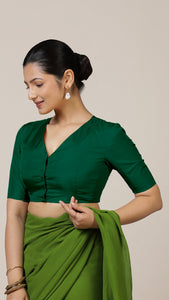  Begum x Rozaana | Elbow Sleeves Saree Blouse in Bottle Green_7