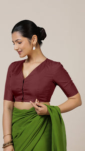  Begum x Rozaana | Elbow Sleeves Saree Blouse in Burgundy_7