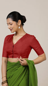  Begum x Rozaana | Elbow Sleeves Saree Blouse in Crimson Red_1