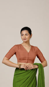  Begum x Rozaana | Elbow Sleeves Saree Blouse in Metallic Copper_1