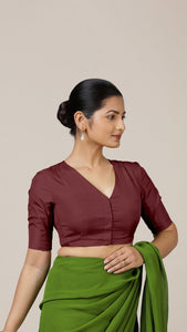  Begum x Rozaana | Elbow Sleeves Saree Blouse in Burgundy_1