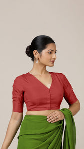 Begum x Rozaana | Elbow Sleeves Saree Blouse in Crimson Red