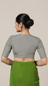  Begum x Rozaana | Elbow Sleeves Saree Blouse in Grey_3