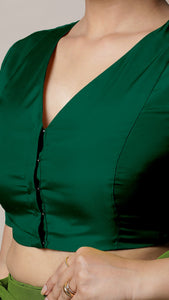Begum x Rozaana | Elbow Sleeves Saree Blouse in Bottle Green