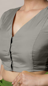 Begum x Rozaana | Elbow Sleeves Saree Blouse in Grey