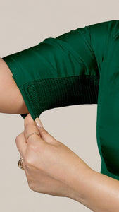  Begum x Rozaana | Elbow Sleeves Saree Blouse in Bottle Green_4