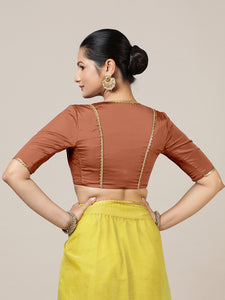 Begum x Tyohaar | Elbow Sleeves Saree Blouse in Metallic Copper