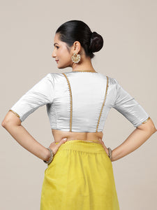Begum x Tyohaar | Elbow Sleeves Saree Blouse in Pearl White