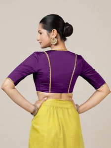 Begum x Tyohaar | Elbow Sleeves Saree Blouse in Purple