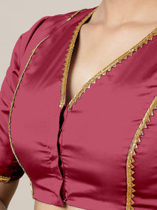 Begum x Tyohaar | Elbow Sleeves Saree Blouse in Rani Pink