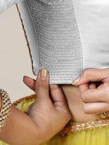 Begum x Tyohaar | Elbow Sleeves Saree Blouse in Pearl White