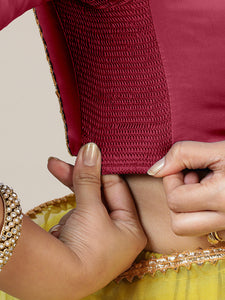 Begum x Tyohaar | Elbow Sleeves Saree Blouse in Rani Pink